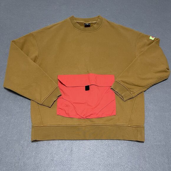 Nike Sweatshirt Mens Medium Yellow Mustard Quest Kangaroo Pouch Oversized Loose - Picture 1 of 10